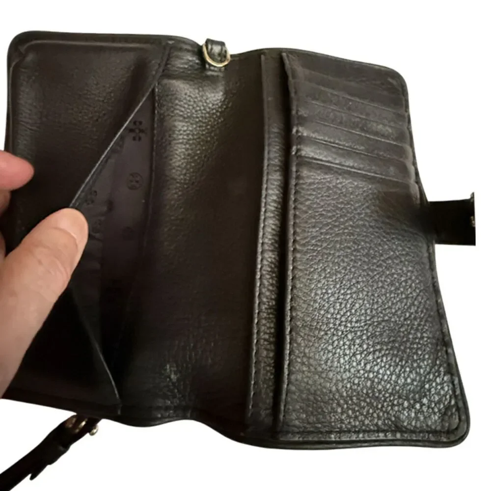 Tory Burch Black Leather Wristlet Wallet Clutch
